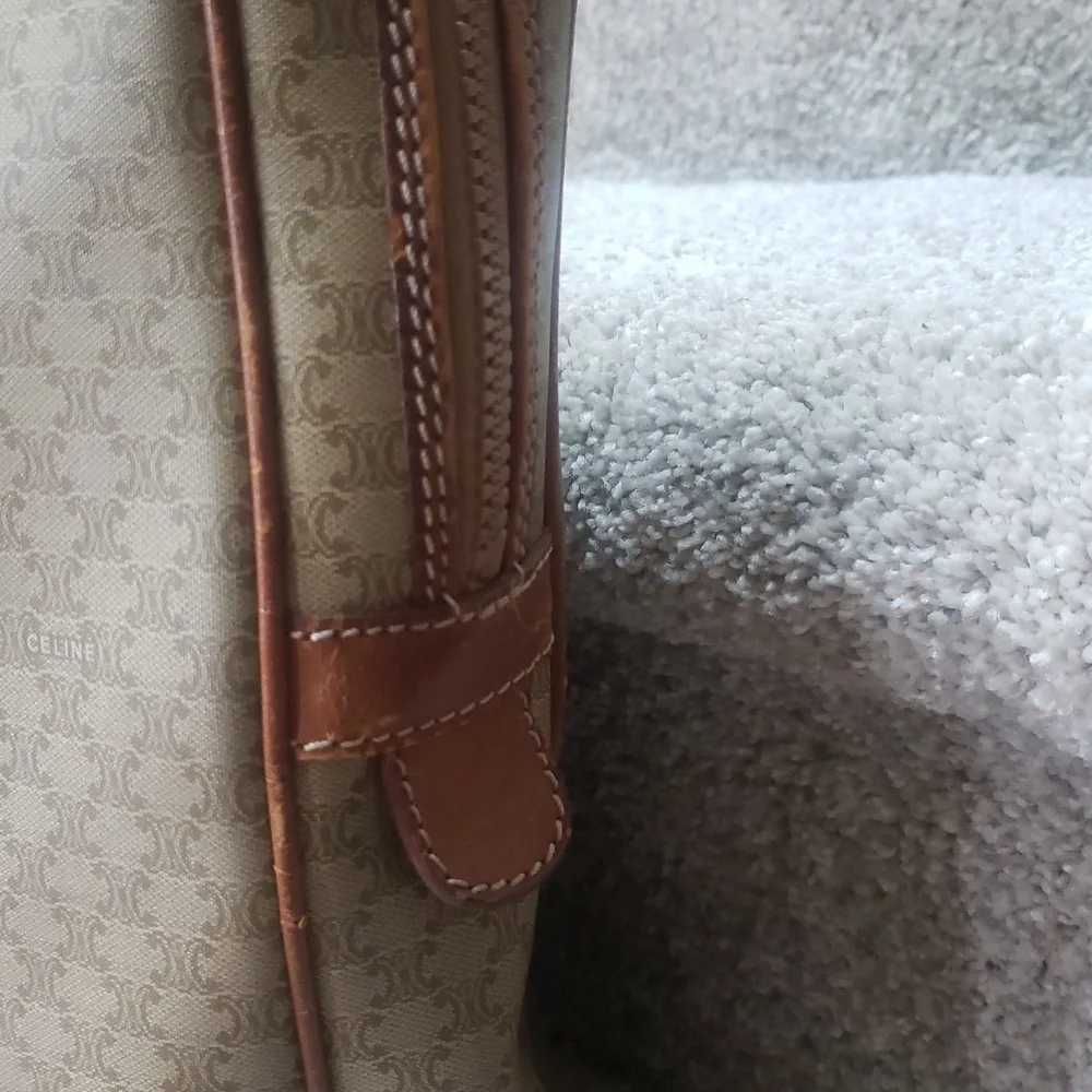 Celine Tan/Brown Leather/Coated Canvas Briefcase Document case Authentic Vintage